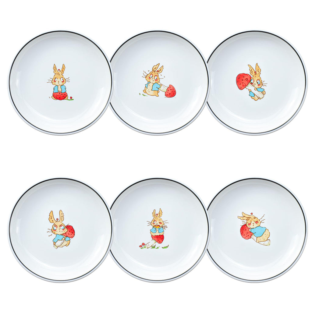Bicuzat Cute Cartoon Animals Pattern Ceramic Sauce Dishes Seasoning Dishes Sushi Soy Dipping Bowls Appetizer Plates Dessert Plates Little Cat Bird Feeding Bowls Set of 6-Rabbits-5 Inch