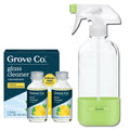 Grove Co. Glass Cleaner Refill Concentrate (2 x 1 Fl Oz) + 1 x Reusable Glass Spray Bottle (16 Oz) Plant-Based Cleaning Supplies Bundle No Plastic Waste 100% Natural Lemon & Eucalyptus Fragrance