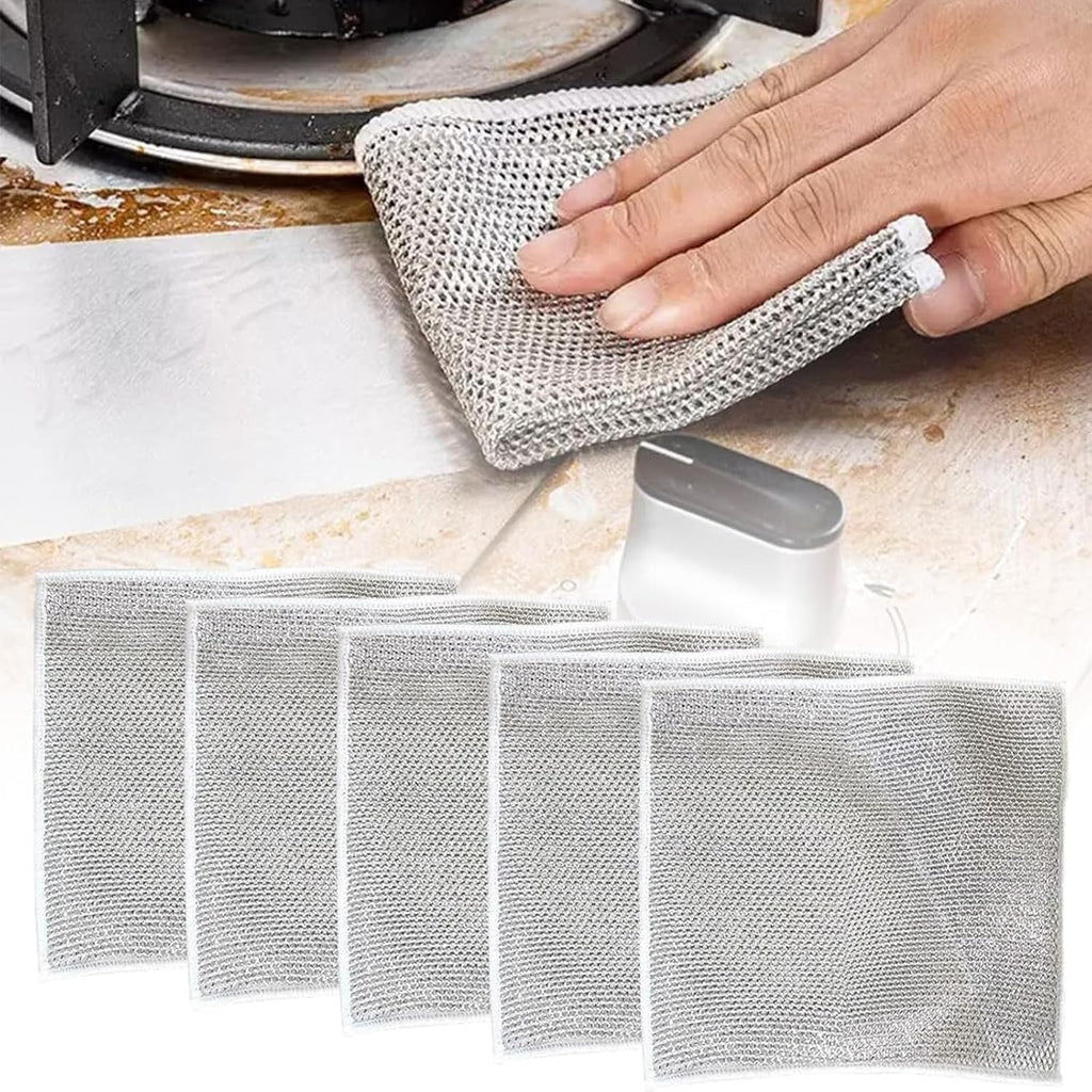 HORSCHE 2024 Multipurpose Wire Dishwashing Rags Upgrade Non-Scratch Cleaning Cloths for Wet and Dry Use Reusable Pads for Dishwashing and Kitchen Cleaning Supplies (5pc)