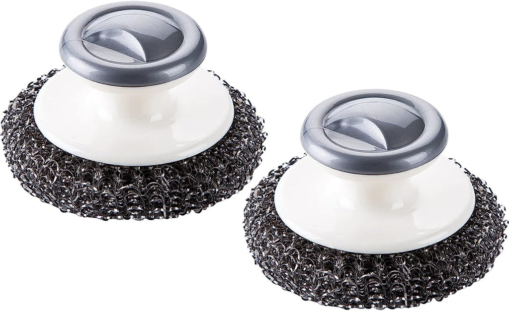 Stainless Steel Scrubber with Handle，Heavy Duty Cleaning Supplies for Pots Pans Grills Ovens & Other Tough Jobs (2P)