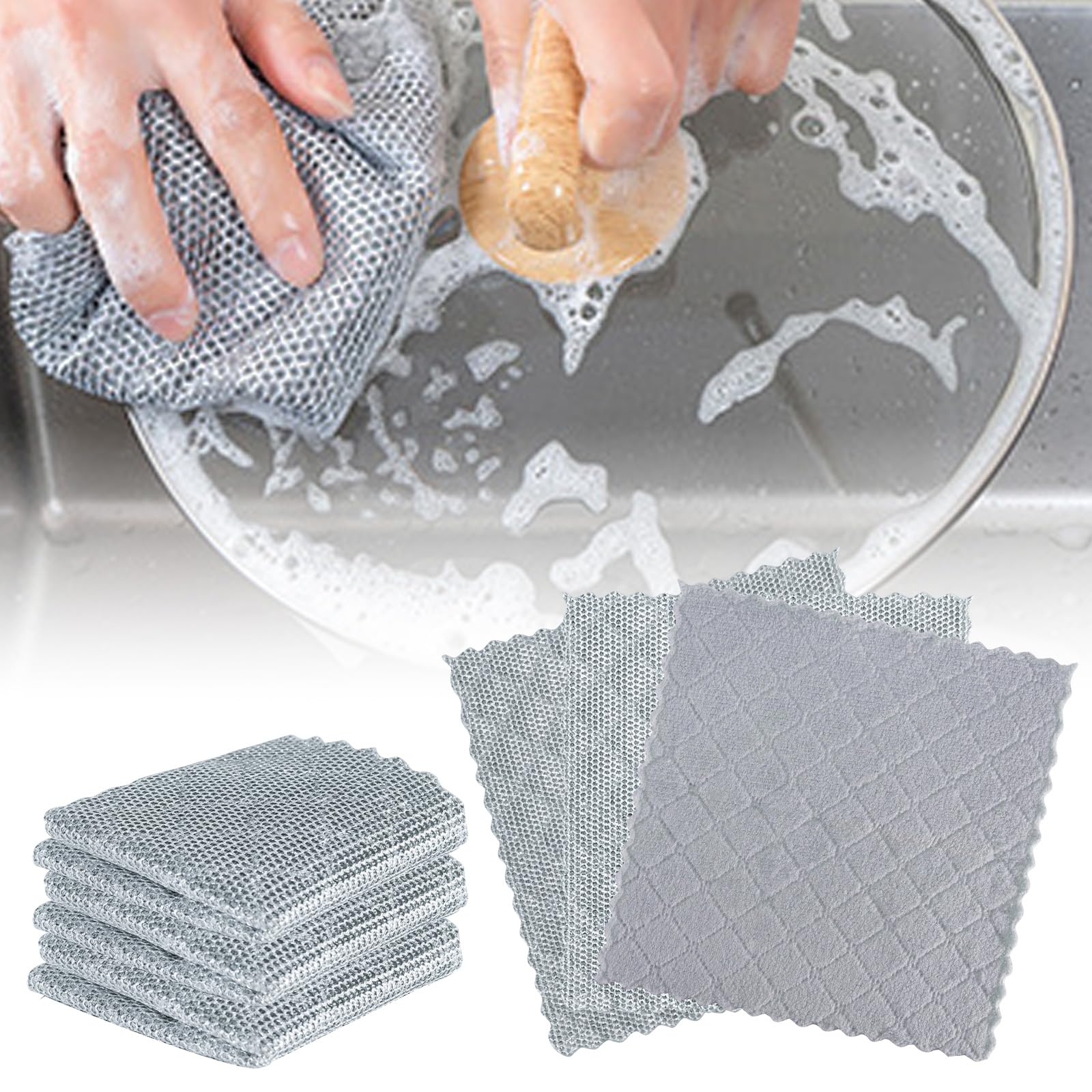veluvonas 3pcs Upgraded Wire Dishwashing Rag for Wet and Dry Cleaning RagsWire on one Side and Microfiber Cleaning Cloth on The Other2025 Non Scratch Wire dishcloths for Kitchen Cleaning Supplies.